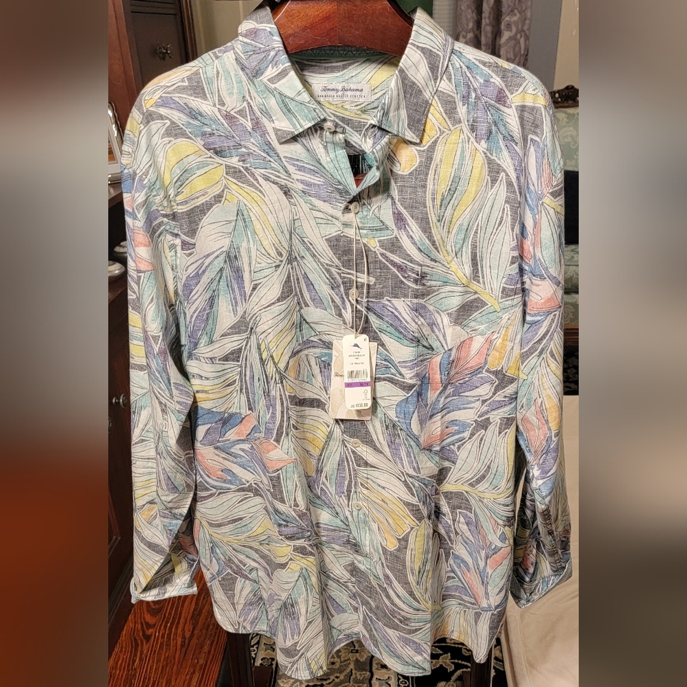 NWT Tommy Bahama Barbados Breeze Lux Vines Stretch-Linen Shirt Size XXL